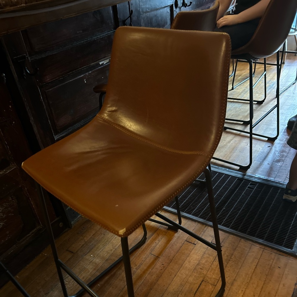 Modern Brown Leather Bar Stool